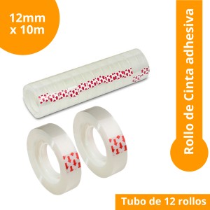 CINTA ADHESIVA TUBO 12 ROLLOS 10mx12mm